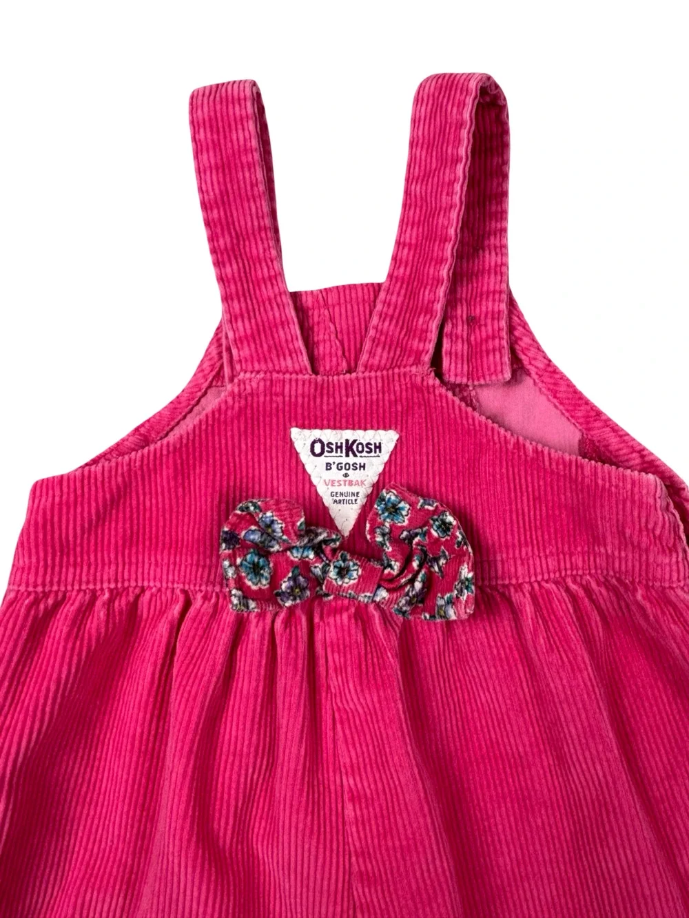 OshKosh B'gosh Vestbak Pink Corduroy Bubble Overalls Floral Bow Vintage
